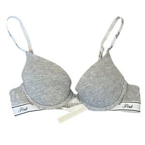 Victoria’s Secret Pink Push-Up Bra Gray Small Adjustable Straps Soft Padded Cups